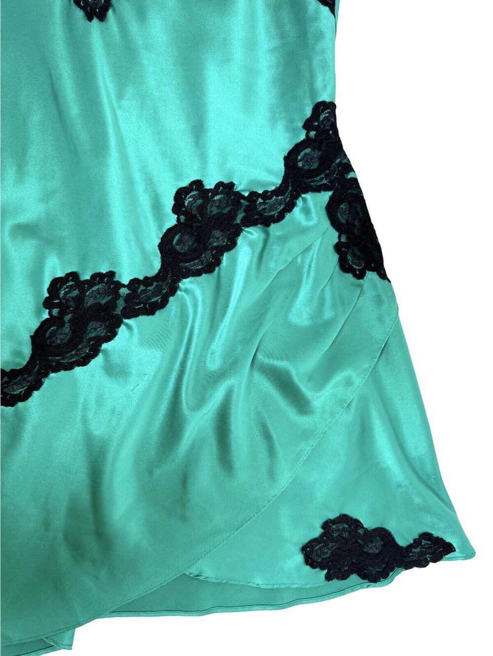 Vintage Victoria's Secret Green Satin Lace Slip Dress Y2K Size Medium - Picture 2 of 7